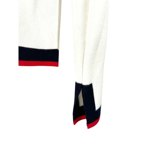 ZARA S Knit Pearl Cardigan V White Stripe-Trim Red Blue Sweater Cropped Classic - Picture 7 of 7